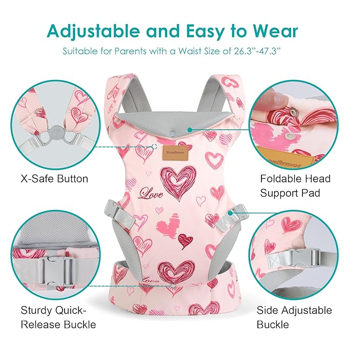 Baby Carrier, Ergonomic Adjustable Toddler Carriers for 7-33 Lbs, Cozy Lightweight Infant Carrier with Neck Support, Baby Chest Carriers with Lumbar Support for Parents (3-36 Months)