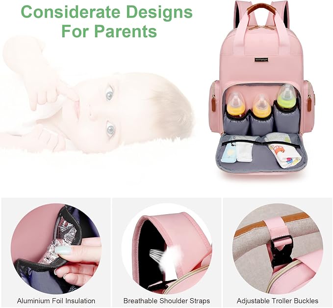 Diaper Bag Backpack with Changing Station, Baby Diaper Bag Organizer for Moms Dads Large Baby Changing Bags