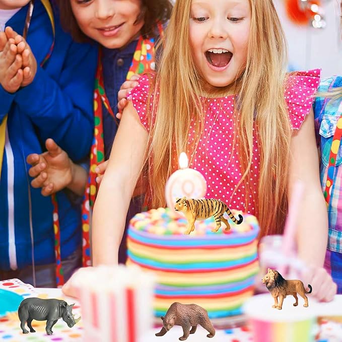 RUSON 12 Pcs Mini Safari Animals Figures Toys, Realistic Jungle Zoo Animal Figurines Cake Topper Toy Set Christmas Birthday Easter Egg Gift Party Supplies for Kids Toddlers