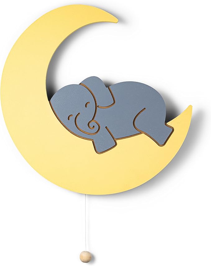 Lumipets Lighted Elephant on Moon, Nursery Night Light, Wall Mounted Lighted, Battery Operated Cloud Light Sign–Lightweight Moon Night Light for Babies, Toddlers, Kids