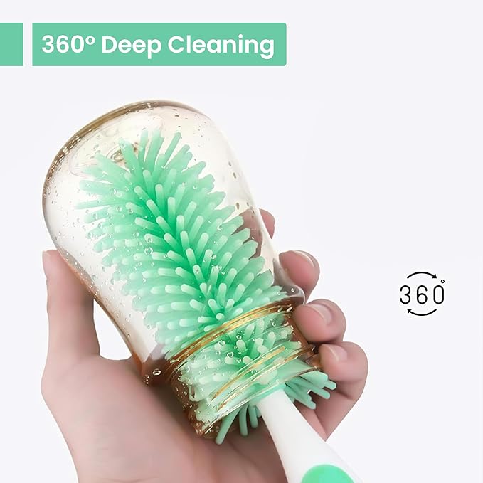 5-in-1 Baby Bottle Brush Set, Bottle Brush for Baby, Bottle Cleaner Brush Set, Including Nylon and Silicone Bottle Brush, Bottle Cap Brush, Straw Brush, Nipple Brush, BPA-Free (Green)