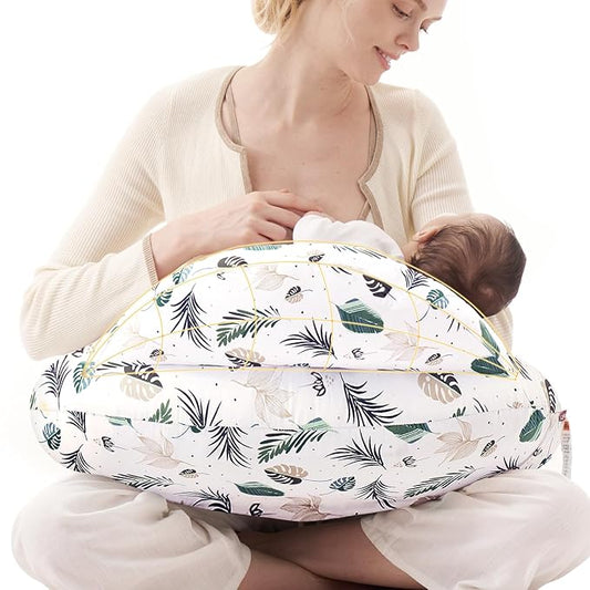 Momcozy Pioneering Safety Fence Nursing Pillow for Breastfeeding- Wider Feeding Pillows for More Support for Mom & Baby- Easier Nursing & Hand Free- Fit for All, Removable Cotton Cover