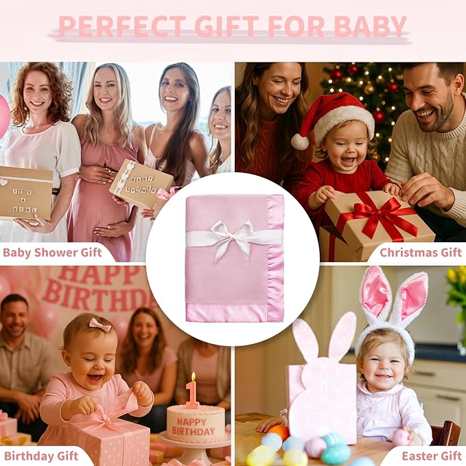Pro Goleem Fleece Baby Blankets for Girls with 2 Inch Satin Trim, Super Soft Plush Receiving Blanket for Infant Toddler Newborn, Cozy 30x40 Inch Crib & Stroller Blanket (Pink)