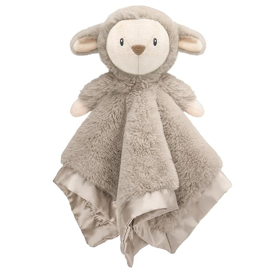 Lamb Baby Security Blanket for Boys Girls, Lovey Fluffy Snuggle Toy Great Shower Gift for Baby Newborn Plush Stuffed Animal, Brown 13.5 Inch