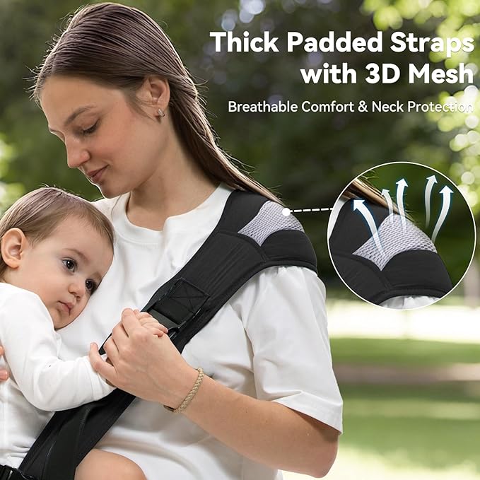 Baby Carrier Newborn to Toddler-Adjustable Baby Sling Carrier,Toddler Carrier for 25-60lbs,Comfortable Baby Sling for Hands-Free Carrying (Black)