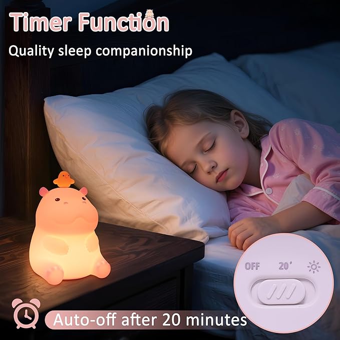 Ammonite Hippo Night Light, Cute Hippopotamus Lamp for Kids, Soft Silicone Nursery Nightlight LED Touch Light, Kids Bedroom Decor as Xmas Birthday Gifts
