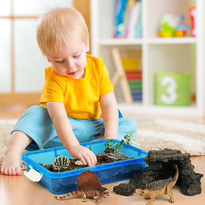 15 Inch Portable Sensory Bin Play Tray with Lid, Fill with Water, Sand, Beads and More (Blue)