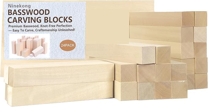 24PCS Basswood Carving Blocks，Whittling Wood Carving Kit,Soft Basswood for Carving(6"x1"x1")