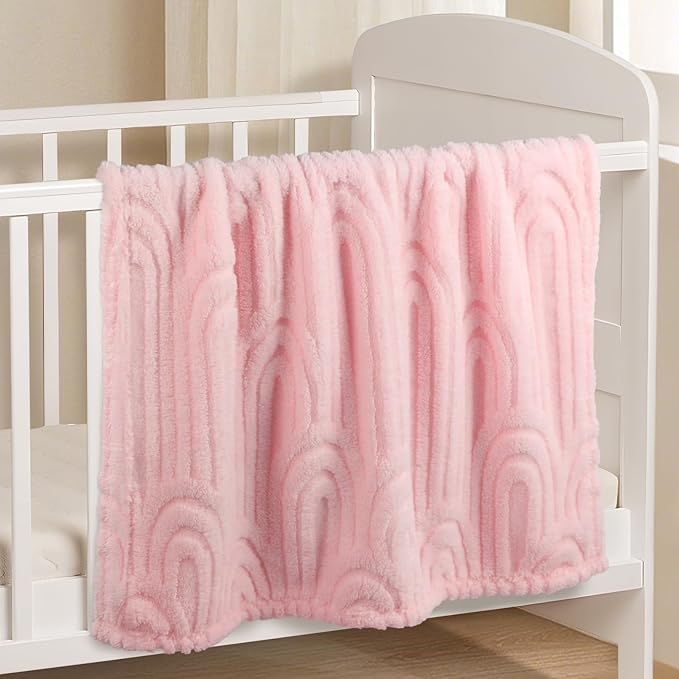 Ultra Soft Fleece Baby Blanket,Swaddle & Receiving Blankets for Newborn Infant, Lightweight Breathable Nursery Nap Blanket for Crib Stroller, for Boys & Girls Rainbow 30"x40" Light Pink