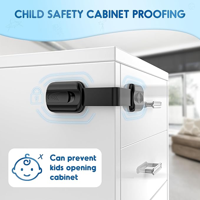 10 Pack Cabinet Locks Baby Proofing, SOGUDE Child Proof Cabinet Locks with 3M Adhesive Child Safety Locks for Refrigerator, Doors, Drawer Locks No Drilling, Cabinet Locks for Babies- Black