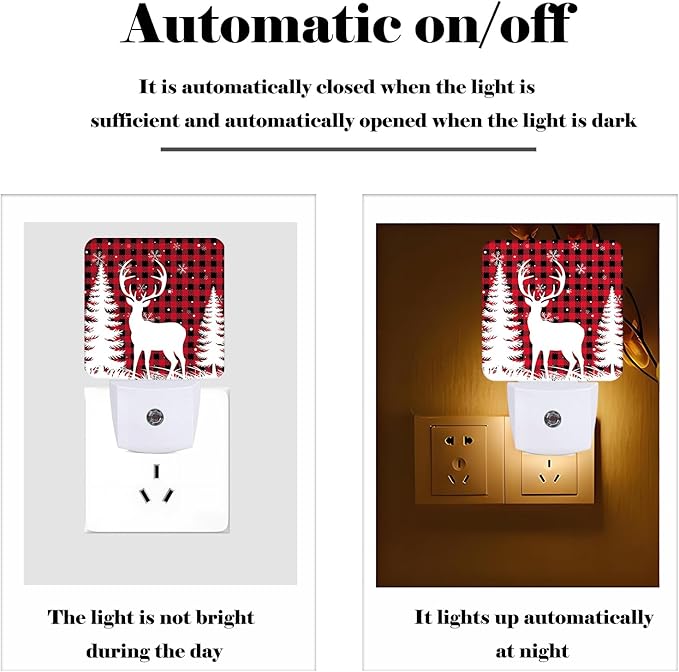 Silhouette Christmas Elk Night Light,Plug Into Wall Decor for Stairway,Hallway,Kitchen,Dusk to Dawn Sensor Nightlights for Boys/Girls/Women/Men Room Gifts