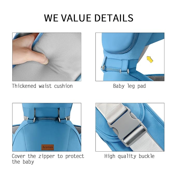 Baby Carrier with Hip Seat, Baby Carrier Newborn to Toddler, 6-in-1 Ways to Carry, All Seasons, Adjustable Baby Holder Carrier for Breastfeeding(Blue)