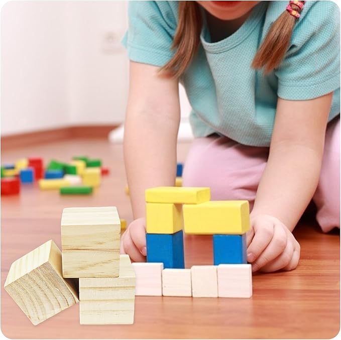 8Pcs 5cm Unfinished Wood Cubes, 2” Natural Square Wooden Blocks for Math Counting, Crafts, and DIY Projects