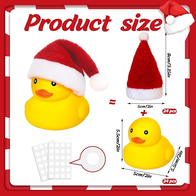 Liliful 48 Pcs Christmas Rubber Ducks with Hat Xmas Mini Rubber Ducks in Bulk Holiday Party Favors Bath Toys for Christmas Party Decor Gift (Santa Hat)