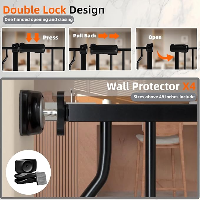 62.2"-71.65" Extra Wide Auto Closing Baby Safety Gate for Stairs & Doorways, Pressure Mounted No Drill Pet Gate with Walk-Through Door - Heavy Duty Childproof Gate for Toddlers, Kids, Dogs (Black)