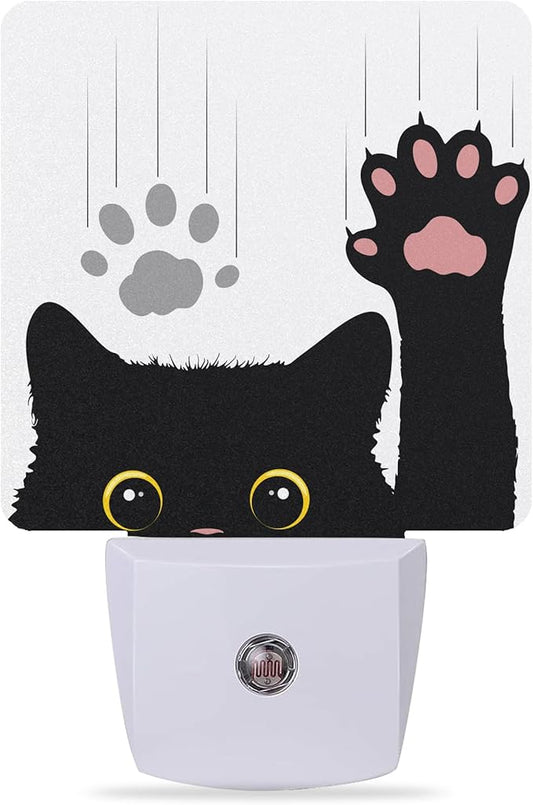 Black Cat Night Light,Cute Funny Cat Night Lights Plug into Wall for Boys Girls, Led Lamp for Stairway/Hallway/Bedroom 0.5W Nightlight Sleep Friendly