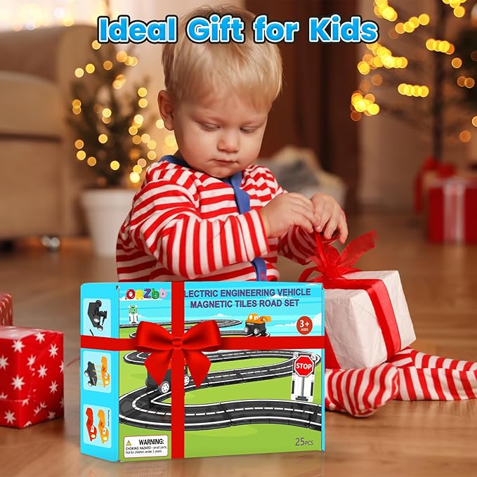 Magnetic Tiles Roads Engineering Vehicle Set, Magnetic Blocks Road Truck Car Toys for 3 4 5 6 Year Old Boys Girls, Cars Games Classroom Montessori Toys for Kids, Educational STEM Toy Birthday Gifts