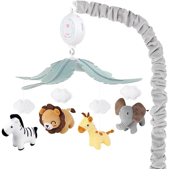Animals Crib Mobile for Boys & Girls - Safari Baby Mobile for Crib with Upgraded 3-Mode Music Box, Fits Standard Cribs, Nursery Mobiles