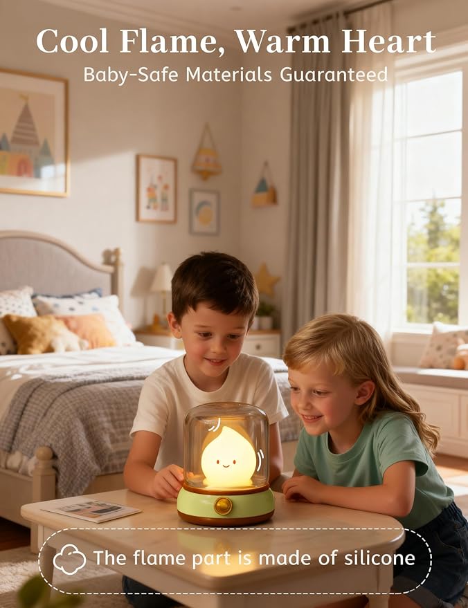 Cute Smiley Lamp, Portable LED Camping Lantern Night Light, Rechargeable, Dimming, Table Bedside Candle Light for Baby Nursery Decor, Bedroom, Bathroom