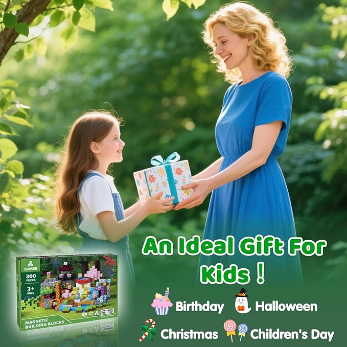 300 PCS Magnetic Blocks - Magnetic Building Blocks, Stacking Magnetic Blocks for Kids, Sensory Toy for STEM Montessori for Kids 3+ Boys and Girls Christmas Birthday Gifts