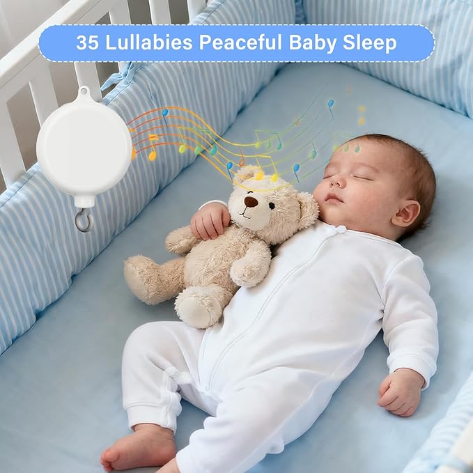 Crib Mobile for Baby, Blue and White Airplane & Weather Theme, Mobile for Crib with 35 Lullabies & 3 Modes Rotating Music Box, Nursery Decoration for Infant Boys and Girls