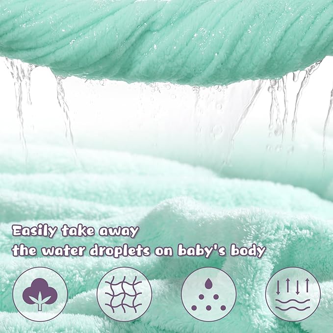 Hooded Bath Towels for Babies, 50 * 32 Inches Skin-Friendly Baby Towel with Animal Hood, 2-Pack Ultra Absorbent Thick Soft for Boys&Girls, White Sheep & Green Giraffe