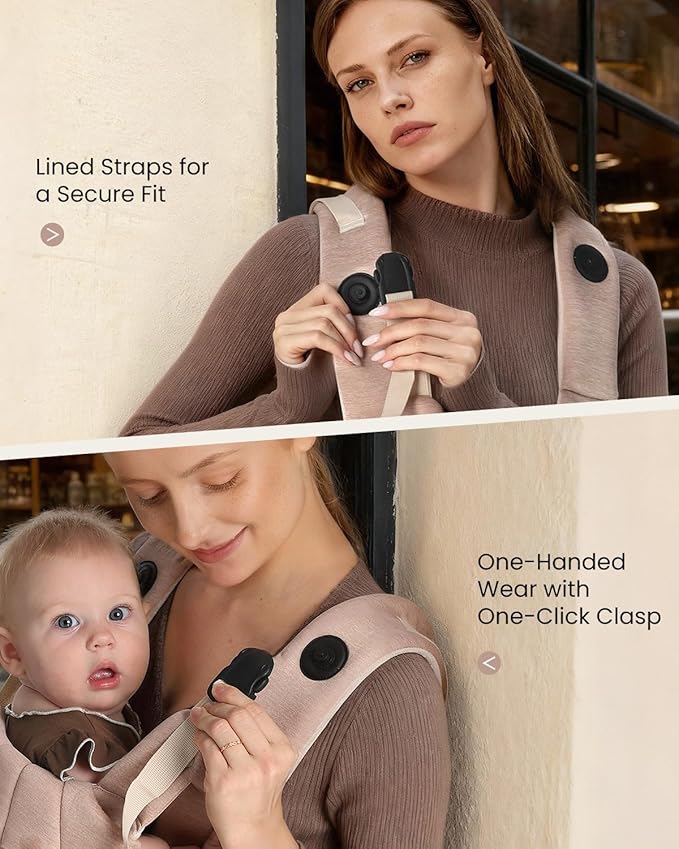 Grownsy Baby Carrier Newborn to Toddler (7-44lbs), Ergonomic & Cozy Wraps with One-Click Buckle, Head Support for Hands-Free Comfort, Dusty Pink