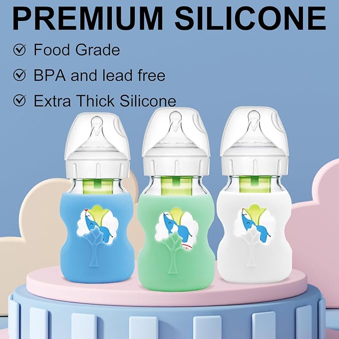 2 Pack Anti Breakage Baby Bottle Holder, Silicone Sleeves for Dr. Brown's Natural Glass Baby Bottles, Anti Flow Sleeve for Infant Bottles (5 Ounce)