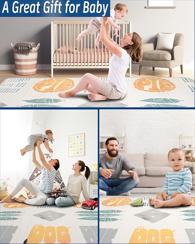 Thick Play Mat for Baby, 79x71 Playpen Mat Waterproof 0.8 Inch XPE Large Playmat for Toddler, Crawling Foldable Reservible Kids Foam Playmat Cushioned Floor Indoor Outdoor