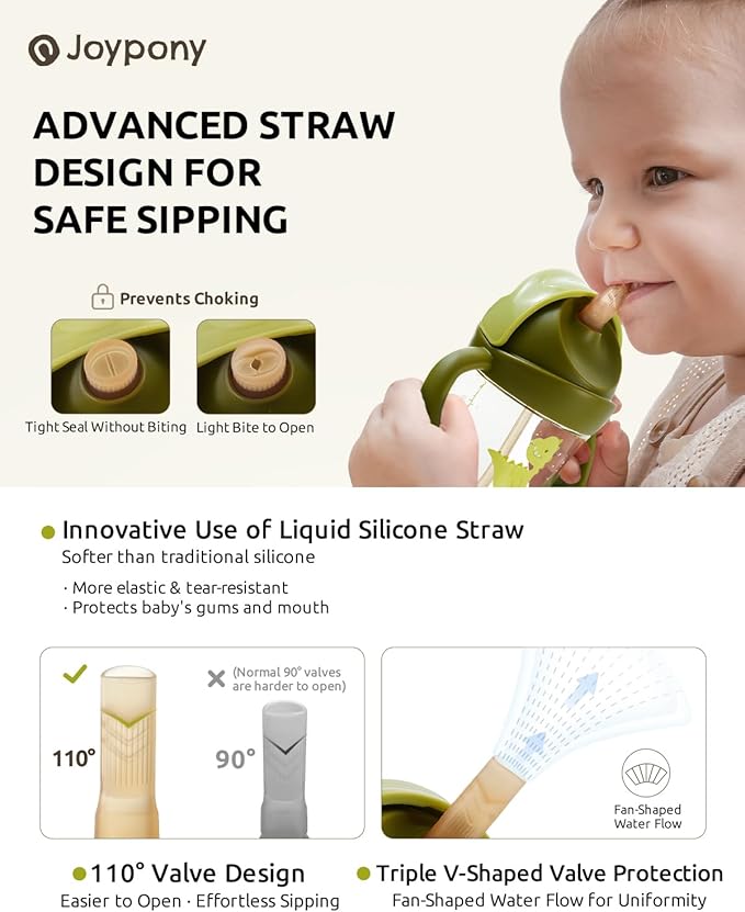 Sippy Cups for Toddlers 1-3, Spill Proof Weighted Straw Cup with Handle for Baby 6 Months + old, 2 Pack, Total 4 Silicone Straws, PPSU, BPA Free, 9 oz (Green)