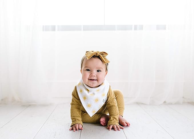 Copper Pearl 6 Pack Soft Cotton Baby Bibs for Drooling and Teething, Absorbent Drool Bibs for Baby Girl, Adjustable to Fit Newborns to Toddlers, Tons of Styles (Sunny Set)