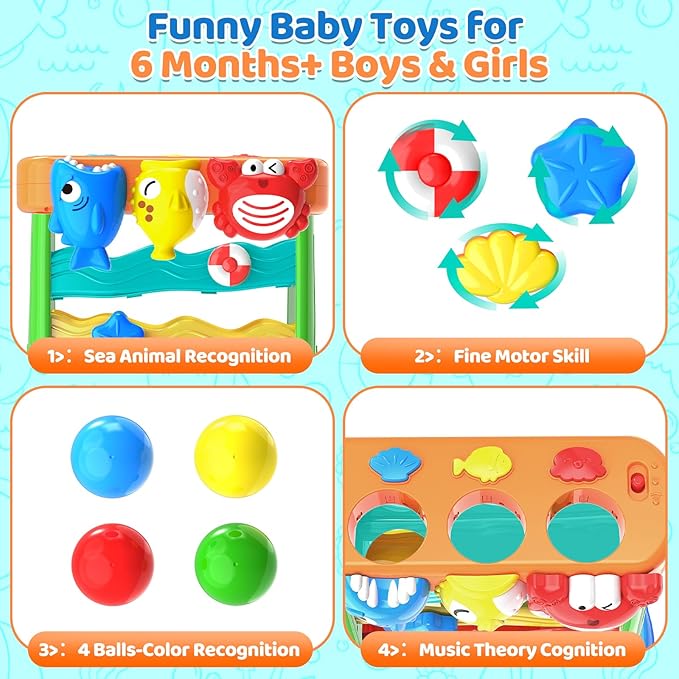 Toys for 1 2 Years Old, Interactive Feeding Toy with Music, Montessori Toys for Boy Girl, Musical Cause and Effect Game for 12-18 Months, Christmas Birthday Gifts for Baby Toddlers Age 1-2