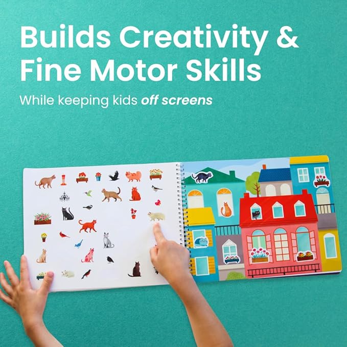 Cupkin Hello Cats Sticker Book Activity for Kids, Toddler Airplane Travel Essentials, 500+ Stickers for Kids 12 Scenes + Coloring Book Pages, Cat Gift Girls and Boys, Children's Crafts Ages 2-8