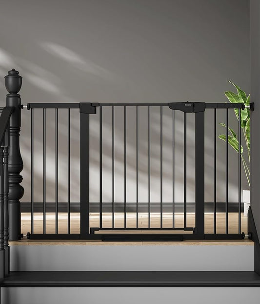 Cumbor 29.7"–51.5" Extra Wide Baby Gate for Stairs, Pressure-Mounted Dog Gates for Doorways & Hallways, Auto-Close Walk-Through, No-Trip Design, Child Proof Safety, Dog/Pet Gate for Indoor Use, Black