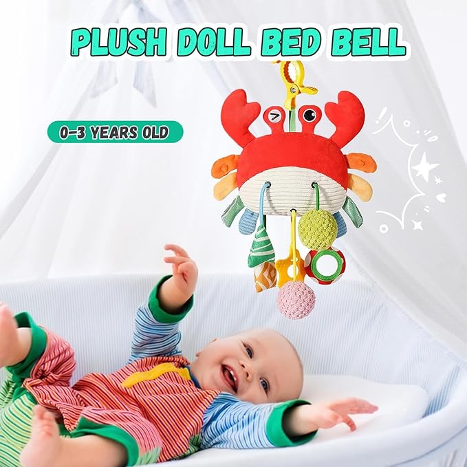 Baby Toys for 3 6 9 12 Months, Bassinet Toys for Infant & Toddlers, Crib Stroller Hanging Doll for Stimulating Baby’s Senses and Developing Motor Skills (Crab)