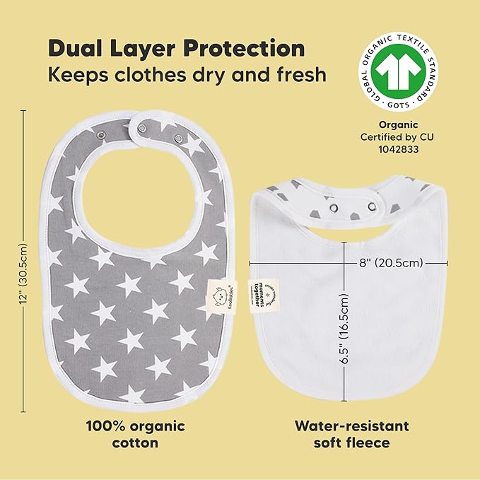 8-Pack Organic Baby Bibs for Boys, Girls - Soft Cotton Drooling and Teething Bibs for Baby Girl & Boy, Extra Absorbent, Easy To Clean & Put On for Toddler, Newborn, Infant 0-24 Months (Grayscape)