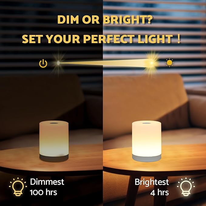 Touch Night Light for Baby Nursery, Small Cordless Lamp, Dimmable Portable Rechargeable Battery Operated Night Light, Wireless Bedside Mini Lamp for Bedroom, Bathroom