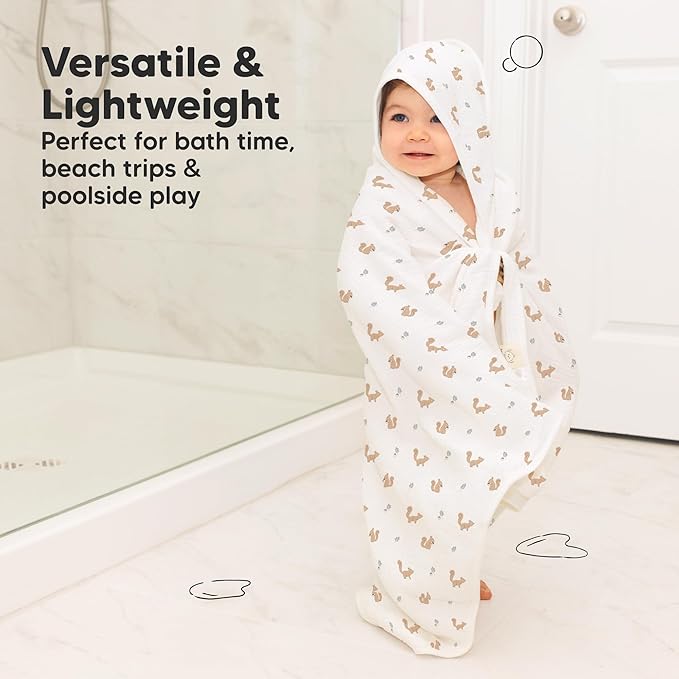 KeaBabies Muslin Baby Bath Towels with Hood for Girls, Boys -Large Organic Cotton Hooded Baby Towels for Newborns,Toddlers,Infant,Kids,Soft Absorbent Newborn Bath Essentials Gift Set(Nibbles, Regular)