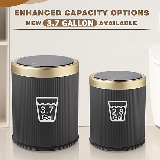 Automatic Bathroom Trash Cans Touchless, 3.7 Gallon Modern Motion Sensor Trash Can with Lid,Diaper Trash Bin,Plastic Smart Garbage Can Suitable for Toilet, Bedroom, Office, Kitchen -Dark Gray