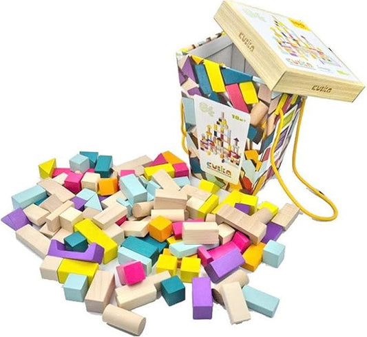 CUBIKA 100 Piece Wooden Blocks Construction Kit– Montessori-Inspired Stacking Toy for Toddlers and Kids– Durable Wooden Blocks for Creativity, Fine Motor Skills, and Early Learning