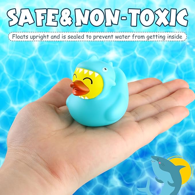 Rubber Duck 2 Inch Duck Bath Floating Rubber Ducky Adorable Party Supplies for Ducky Birthday Party Gift Nature Birds Lovers Hunting Decoration(24 Pcs,Blue Shark)