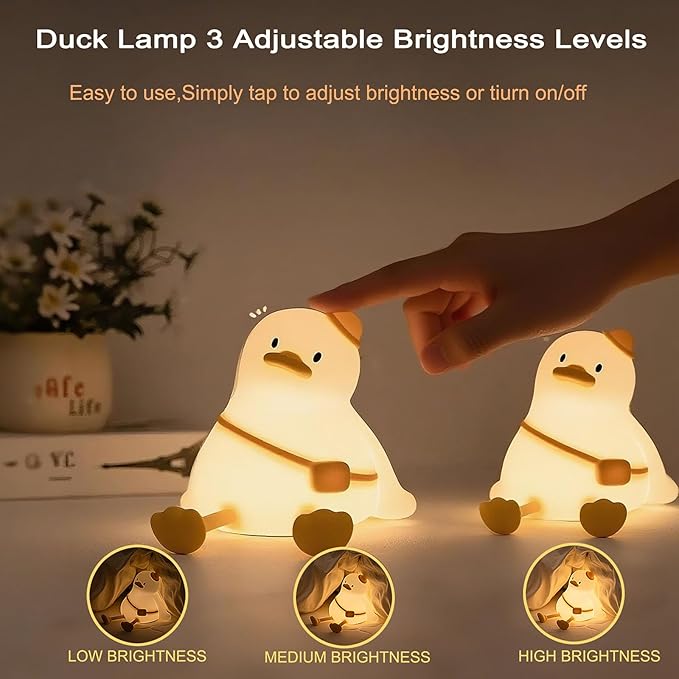 Duck Night Light for Kids 3 Levels Dimmable Silicone Animal Nursery Light,Adorable Rechargeable 30min Timmer Novelty Bedside Touch Lamp,Baby Nursery Kids Room Decor,Gifts for Girls boy