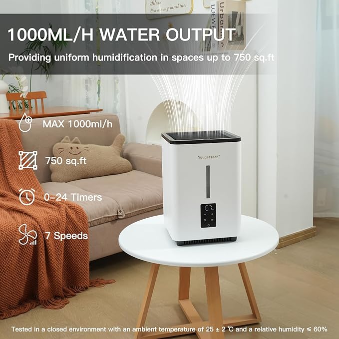 Evaporative Humidifiers for Bedroom Large Room|1.55Gallons|20W evaporative cool mist humidifier|7 Speed | MAX Output 1000 ml/h | Auto Humid | Top Filling