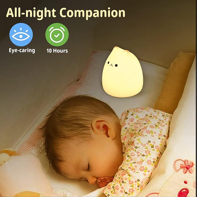 LOVERUIS Cat Lamp Night Light Girl Colorful Squishy Night Lights with 1 Hours Timer Kids Nightlight for Kids Room Gift for Toddle Kitty Lamp Girl