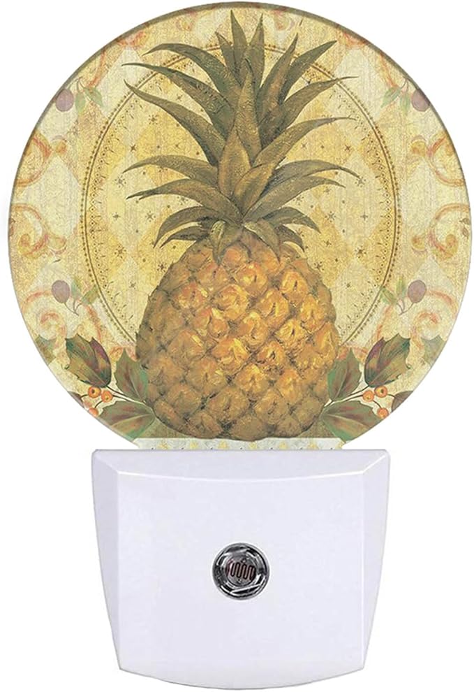 EKOBLA Boho Pineapple Night Light Summer Cute Fruits Pattern Night Lights Plug into Wall with Smart Light Sensor Home Indoor Bedroom Kitchen Decor LED Plug-in Nightlights