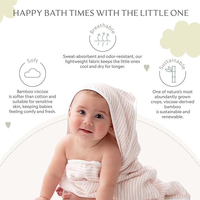 Bamboo Viscose Baby Hooded Towel & Washcloth Set for Babies and Toddlers, Soft & Absorbent, 70% Viscose from Bamboo, 30% Cotton Muslin - Imported (Pink)