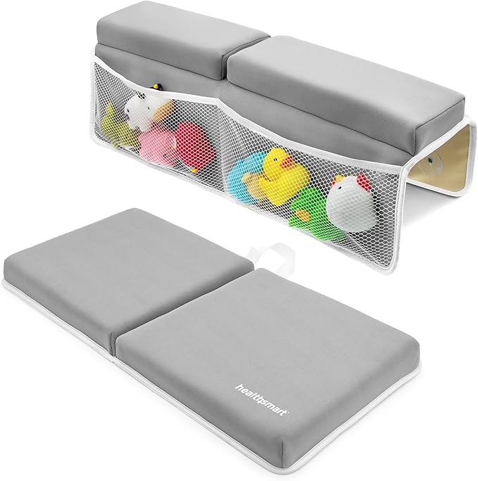 HealthSmart Baby Bath Kneeler and Elbow Rest Pad Set – Ultra-Thick, Non-Slip, Water-Resistant & Machine-Washable with Toy Organizer Pockets for Moms & Baby Registry