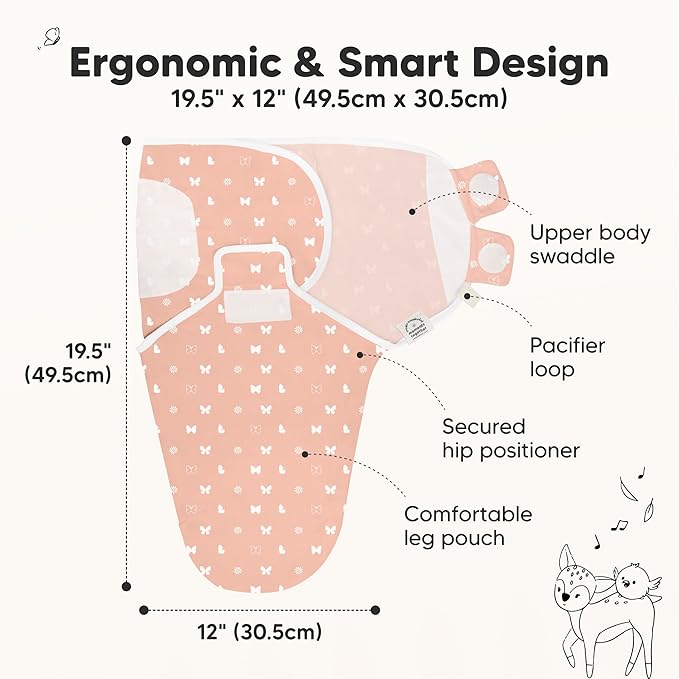 3-Pack Organic Baby Swaddle Sleep Sacks - Swaddles for Newborns, Infant 0-3 Months, Baby Girls, Boys, Soft & Snug Newborn Sleep Sack, Nursery Swaddling Blankets (Butterflies, XS)