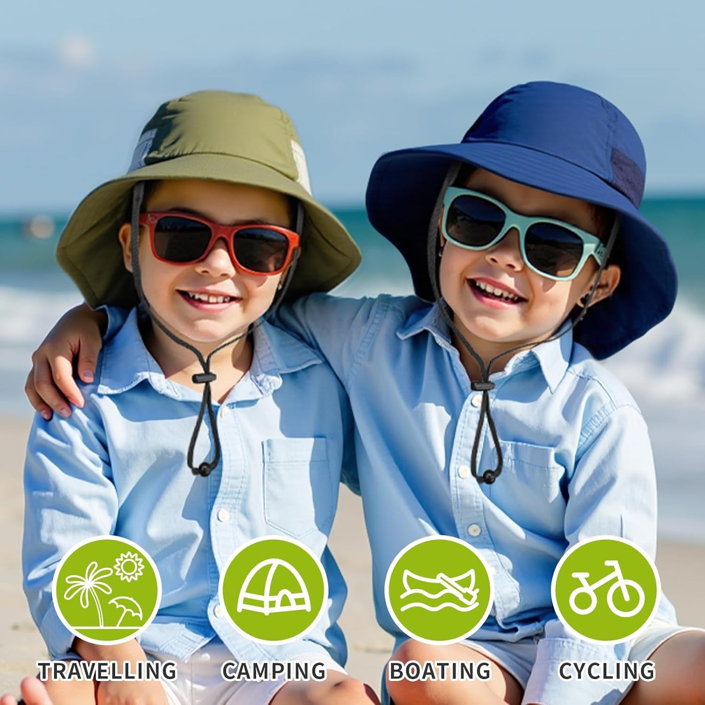 Toddler Baby Sun Hat Kids Summer UPF 50+ for Boys Girls Adjustable Beach Hats with Bucket Wide Brim Age 1-7 Years