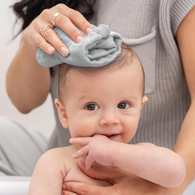 Comfy Cubs Muslin Baby Washcloths 10 Pack - Soft 6-Layer Cotton Wash Cloths for Sensitive Skin - 10"x10" Large, Gentle, Absorbent Infant Essentials for Newborn and Toddlers - Heather Blue